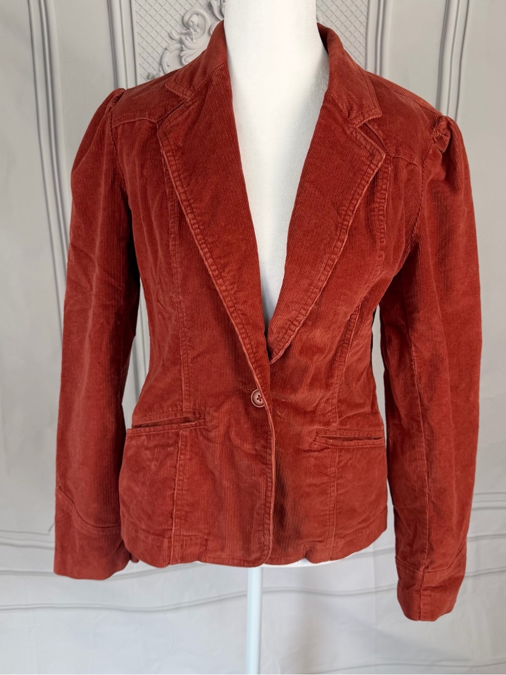 Mossimo Women’s S Rust Corduroy Fitted Blazer One Button Notch Lapel Fall Office